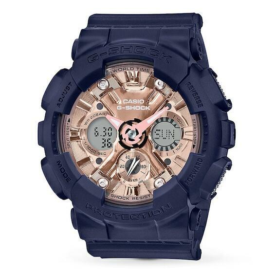 Casio G-Shock S Series Digital Analog Ladies Watch GMA-S120MF-2A2 Blue Rose Gold