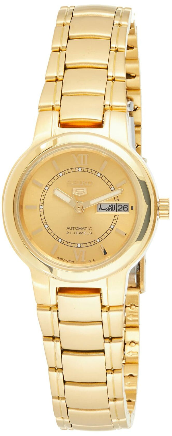 Seiko Women's SYME58 Seiko 5 Automatic Gold Dial Gold-Tone Stainless Steel Watch