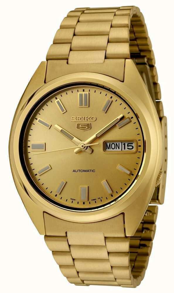 Seiko 5 Automatic Stainless Steel Gold Tone Dial Bracelet Men's Watch SNXS80K1