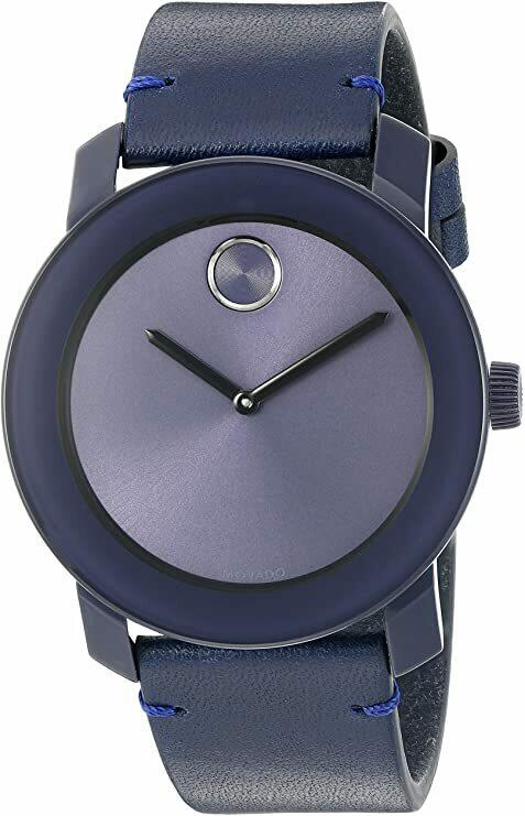 Movado Analog Bold Blue Dial Blue Leather Men's Quartz 3600370 Round Watch