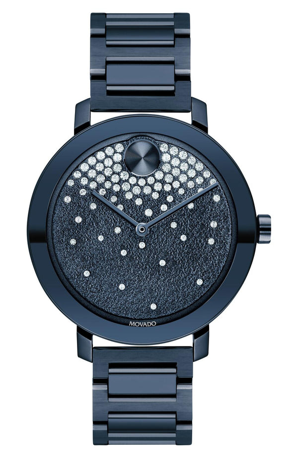Movado Bold Evolution Crystal Bracelet Watch, 34mm in Blue 3600706