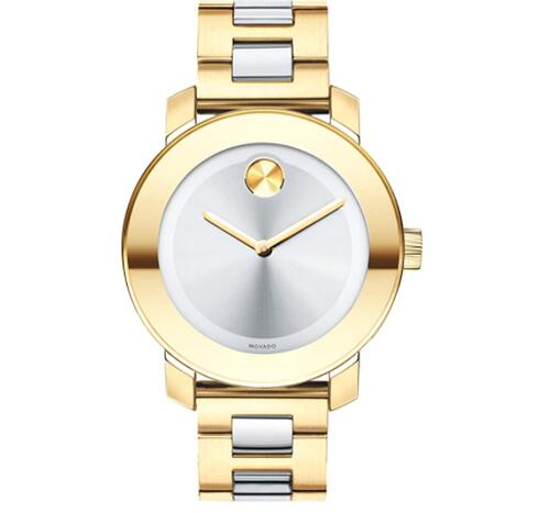 Movado Gold Silver Flat Dot Sunburst Dial Women's Analog Wrist Watch 3600129