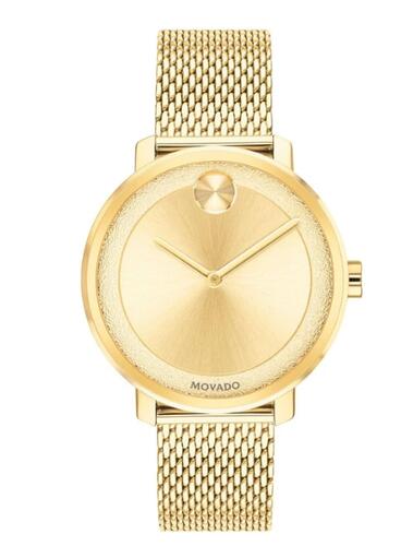 Movado Bold Golden Dial Gold Tone Mesh Bracelet Women's Analog Watch 3600580