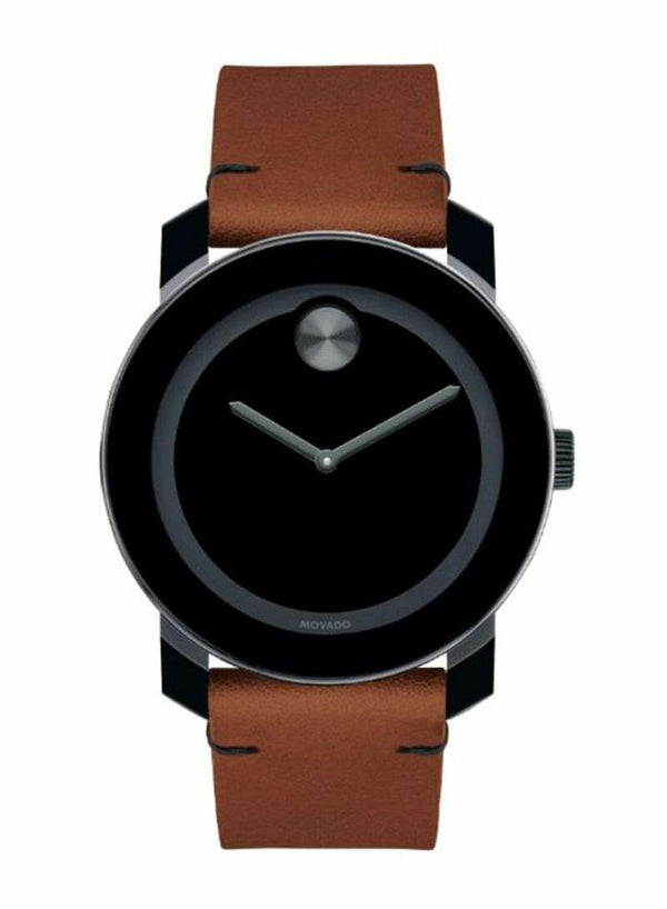 Movado Bold Black Dial Tr 90 Stainless Steel Leather Strap Men's Watch 3600600