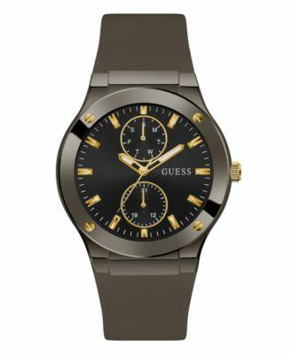 Guess Men's Multi-Function Black and Gunmetal Silicone Watch 45mm