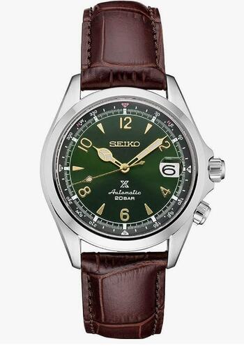 Men's Seiko Prospex Green Dial Brown Leather Band 39.5mm Watch SPB121