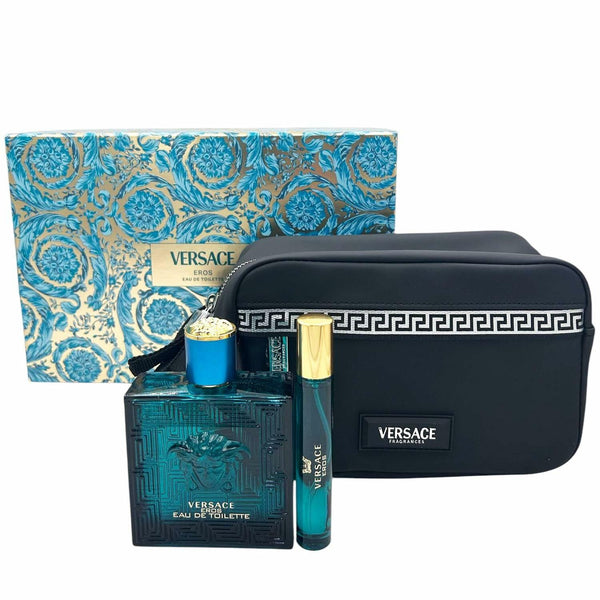Versace Eros Men 3PC Gift Set 3.4 EDT and 0.34 EDT Travel Bolso Edition