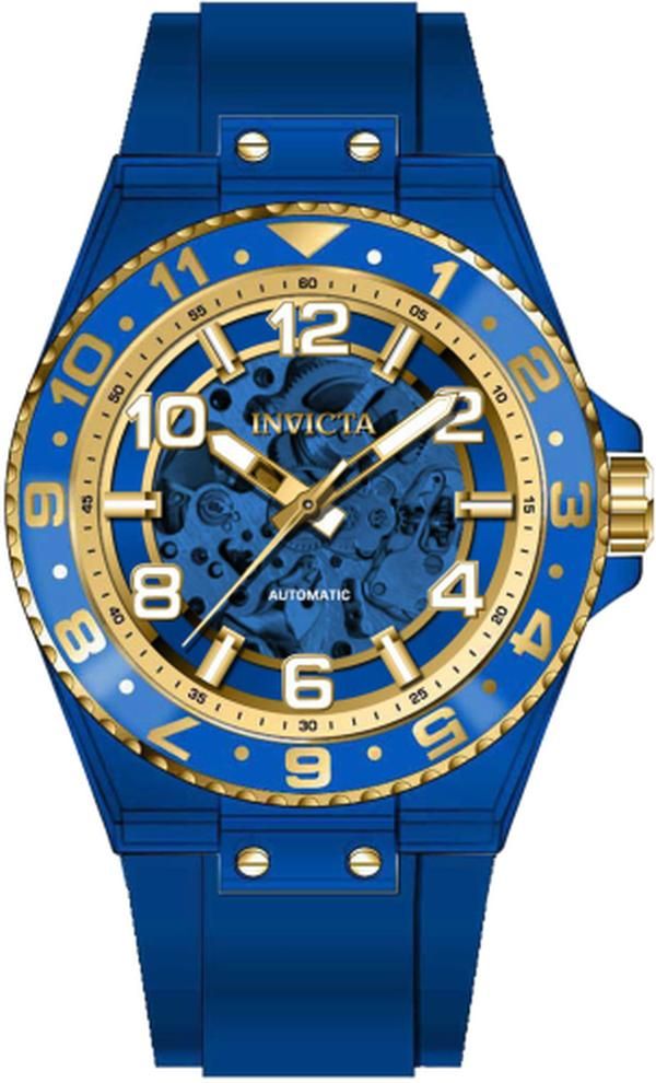 Invicta 44386 Speedway Automatic 3 Hand Blue Gold Dial Men Silicone Watch